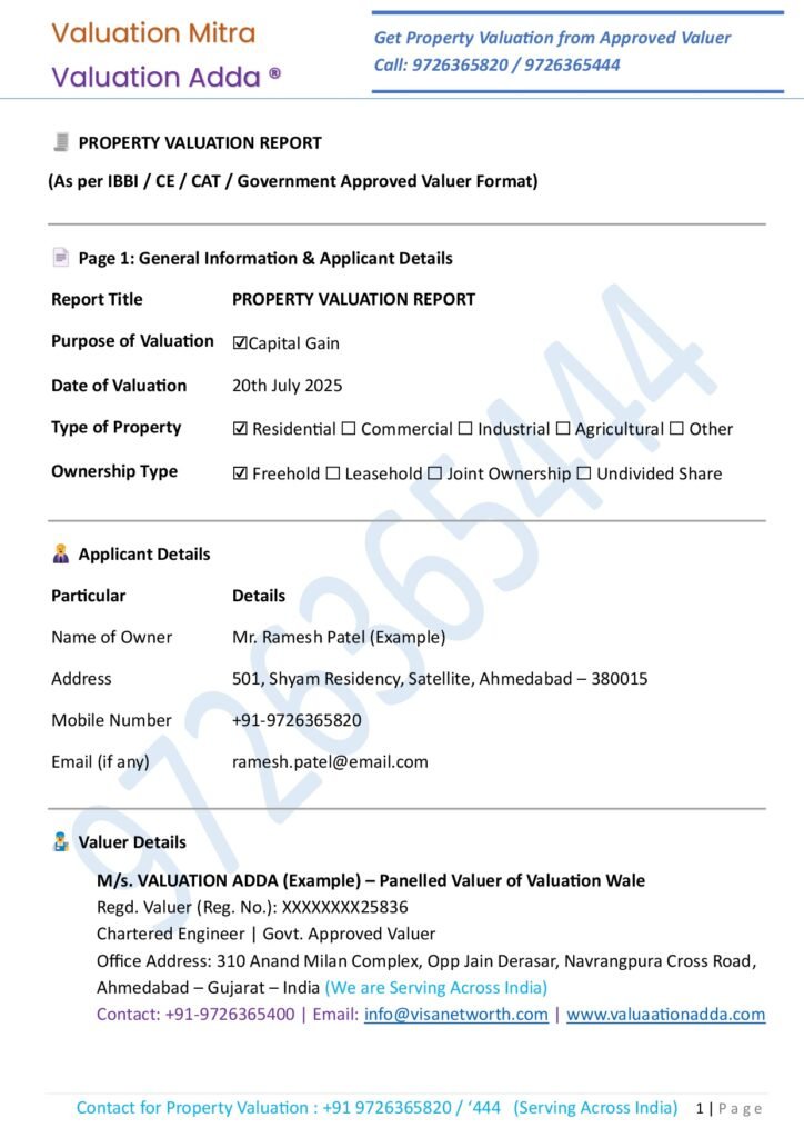 Property Valuation Format for Capitl gain